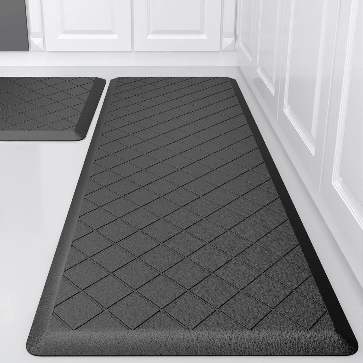Cushioned Kitchen Mat 2 count, Anti  Kitchen Rugs, Heavy Duty Kitchen Rugs and Mats Non-Skid,  Comfort  Kitchen Floor Mat for , Office, Sink, Laundry - Black