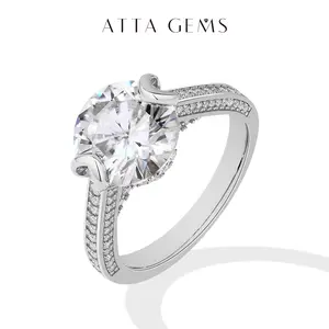 ATTAGEMS D VVS1 Color Round Cut 4CT Lab-Created Moissanite Ring Sparkling 925 Sterling Silver Engagement Wedding Fine Jewelry Design Gift for Lovers R290