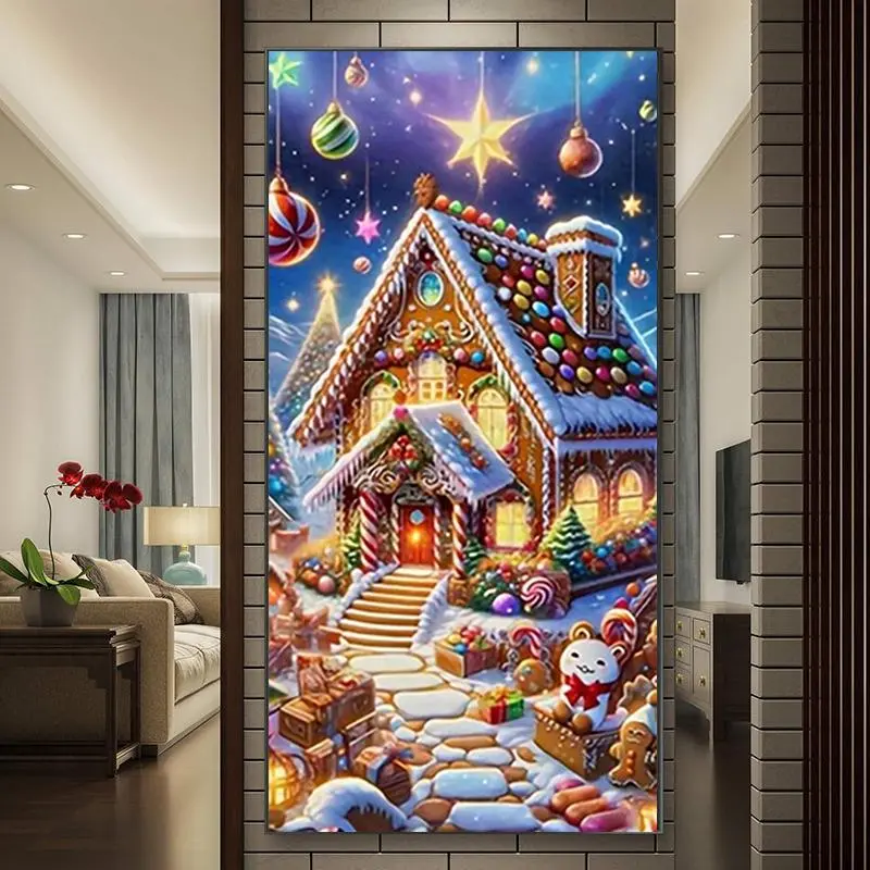 Gingerbread House Pattern DIY Diamond Arts Colorful Painting Kit without Frame, Crafts, Diamond Painting Kits, DIY 5D Diamond Arts Colorful Painting for Bedroom Home Wall Decor