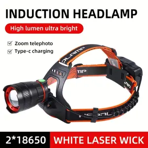 Zoomable Tactical Headlamp, Ultra Bright Rechargeable LED Head Flashlight, Built-in Power Bank, 90° Adjustable Waterproof Head Light for Camping Fishing Auto Mechanics