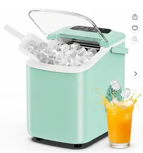 Ice Maker, Nugget Ice Makers Countertop, Portable Handle, 26lbs Daily, 9 Bullet Cubes in 6~8 Mins, Self-Cleaning with Basket and Scoop for Home，Kitchen，Green