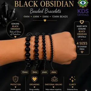 Black Obsidian Bracelet | 4mm 6mm 8mm 10mm | Genuine Black Obsidian Crystal Bracelet | Protection Bracelet | Grounding Crystal Jewelry