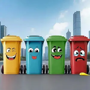 4Pcs Funny Trash Garbage Can Stickers-7.9in x 7.9in Cute Toilet Lid Decal Sticker,Adhesive Cartoon Expressions Sticker for Kitchen Fridge Bucket,Decorative Wall Stickers Indoor Outdoor