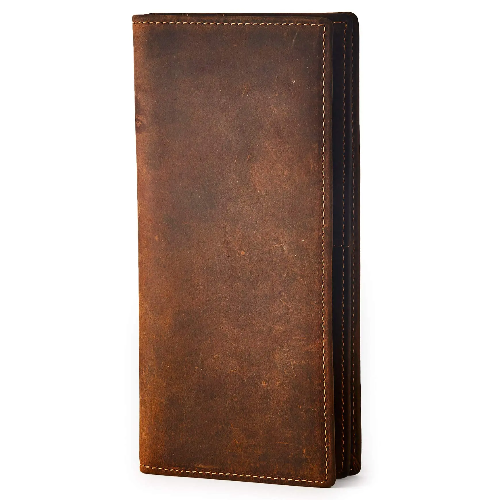 BRASS TACKS Leathercraft Vintage Top Grain Leather Long Wallet for Men Black Cowhide Bifold Wallet Gift Box, Business Fashion Wallet