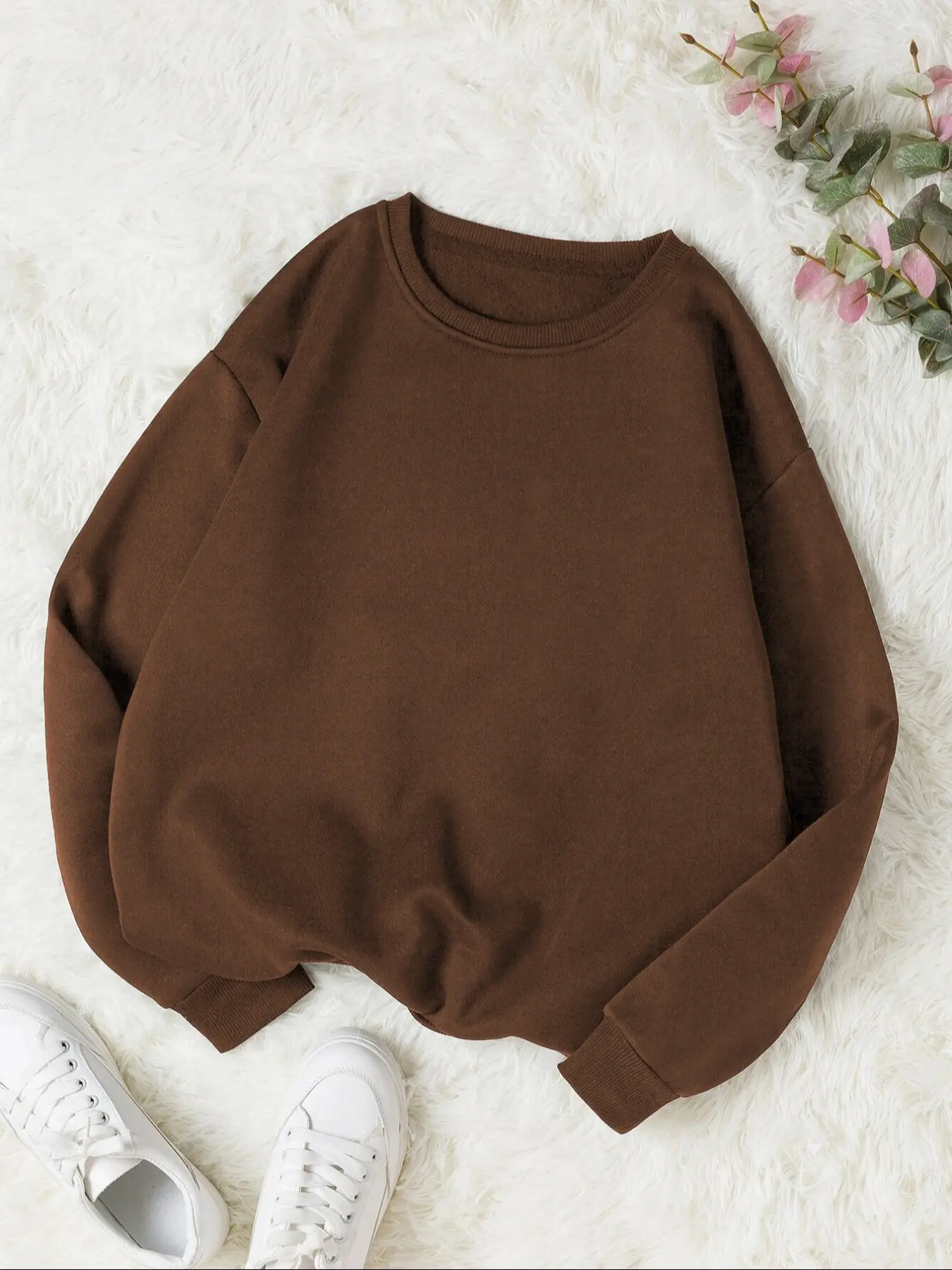 Women's Fall Winter Casual Fashion Loose-Fit Round Neck Pullover Sweater Top, Comfortable Solid Color Knitted Long Sleeve Shirt, Knitwear Basic