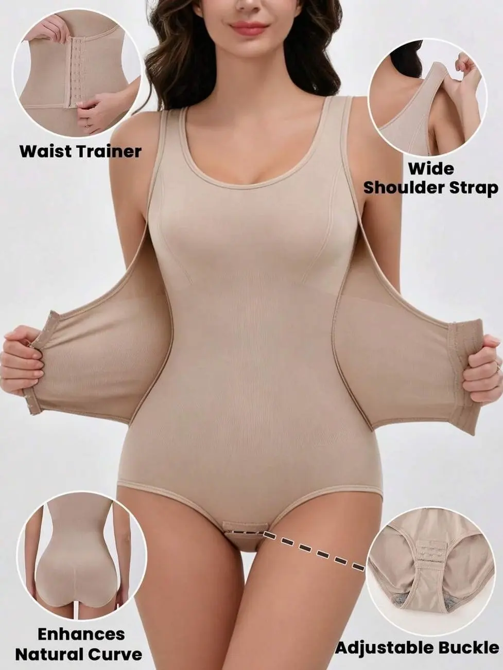 Shapewear Bodysuit for Women, Tummy Control Waist Cincher & Hip Lifter, Adjustable Seamless Body Shaper for Slimming Silhouette