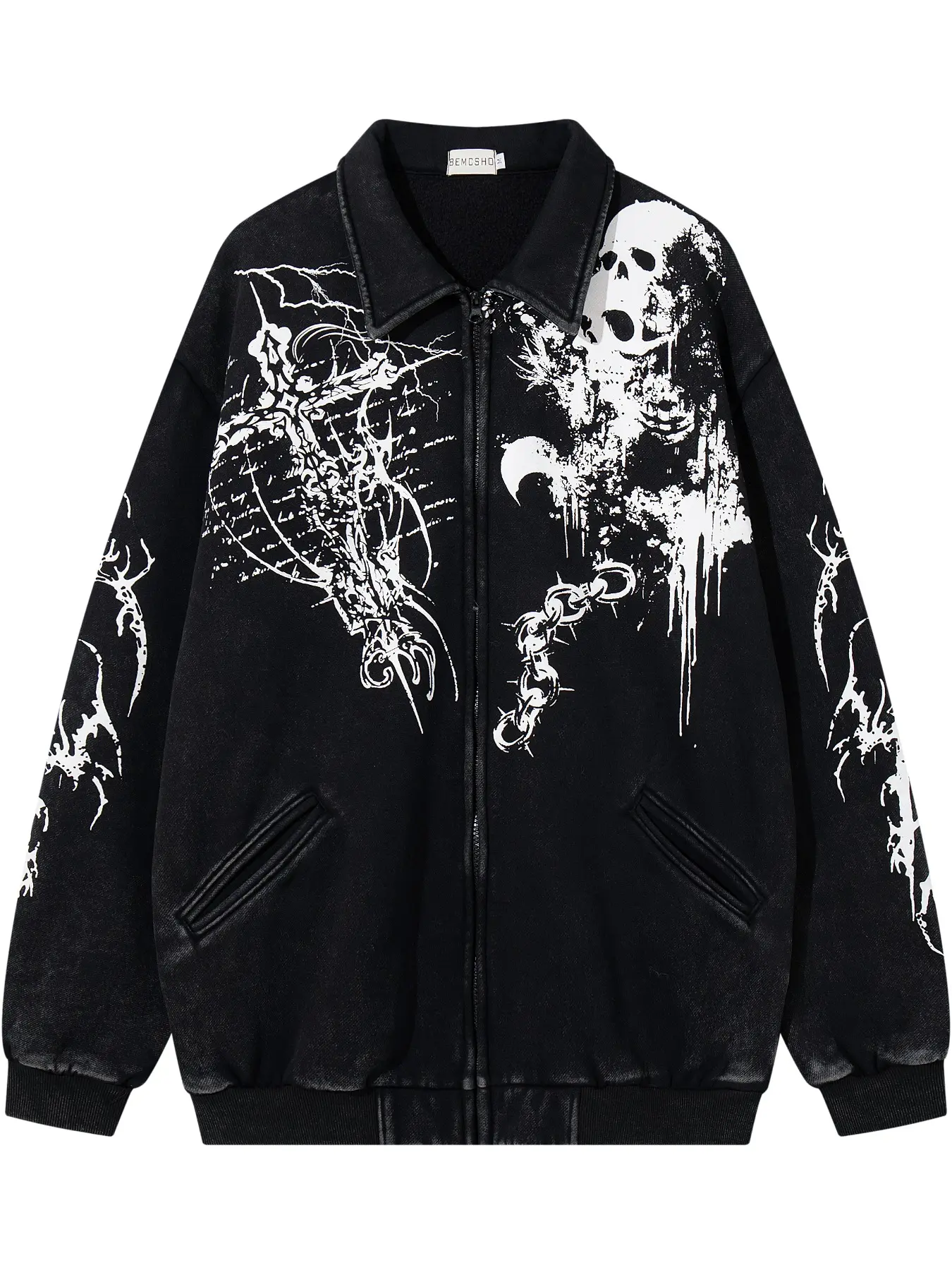 Men's Vintage Washed Tie-Dye Skull Cross Jacket, Casual Fashion Lapel Coat, Trendy Streetwear Outerwear for All Seasons