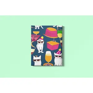 Cat Party Wrapping Paper with Colorful Kitty-Filled Design