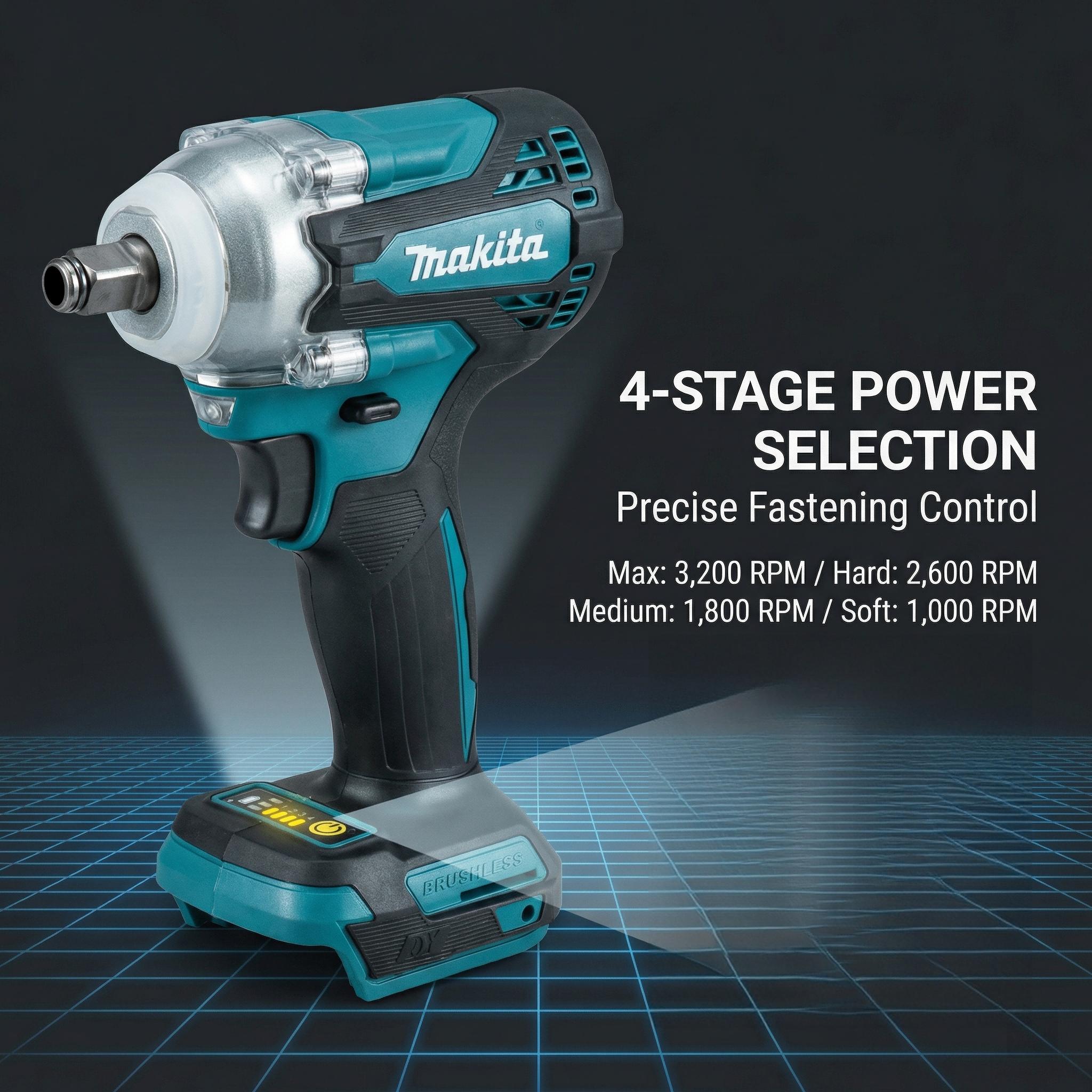 Makita DTW300 Impact Wrench – High Performance 18V Tool, 4 Mode Speed Control, Designed for Construction, Mechanical Repair and Fastening Jobs