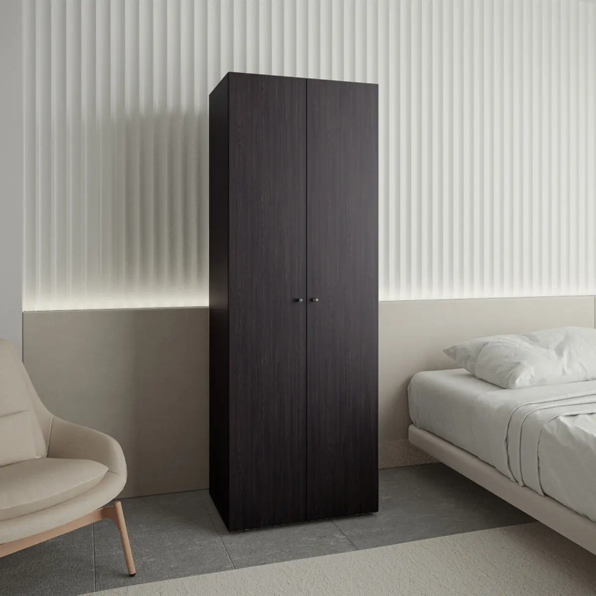Aobtkel 2-Door Freestanding Above-Ground Double Wardrobe Armoire, Wood Finish Closet System with Hanging Rod and Storage Shelf, Modern Bedroom Organization Storage (Black, On-Site), Double Wardrobes, Freestanding Above-Ground Wardrobes