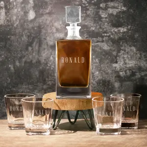 Personalized Rectangle Glass Decanter Set with 4 Rocks Glasses