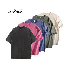 5 Pack Vintage Washed T Shirts Set Men Women Oversized Drop Shoulder Short Sleeve Cotton Tees Casual Streetwear Loose Fit Crewneck Summer Tops