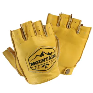 Retro motorcycle leather half-finger riding gloves for men and women, suitable for fitness, driving and riding. Genuine leather.