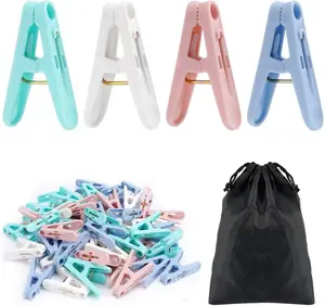 56 Pcs Colorful Clothespins, Spring Clips (2 Inch) Small Clothes Pin with Black Storage Bag - for Laundry, Drying Clothes, Home Use Hangers Organiser