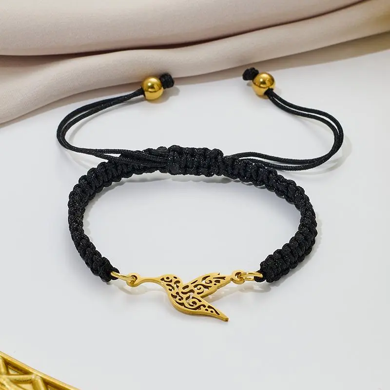 Fashion Hummingbird Pendant Woven Black Rope Bracelet Women Adjustable Animal Jewelry Girl Daily Bird Accessories Wristband