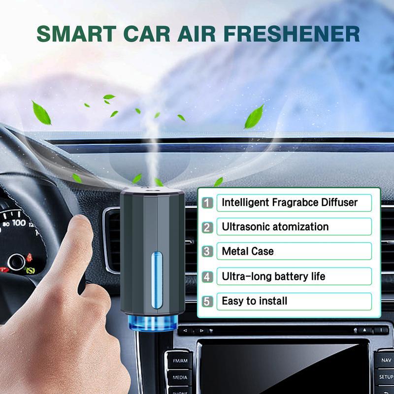 Smart Car Air Freshener Diffuser, Adjustable 3-Strength Scent Control, Portable Waterless Car Aromatherapy Diffuser with Natural Essential Oil Refills (30ml Total)