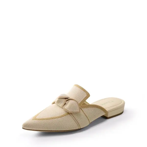 Dream Pairs Women's Shoes, Elegant Knit Slip On Mules, Pointed Toe Footwear with a Comfortable Low Block Heel and Bow Detail, Casual, Walking Shoes, Classic, Knot, 50Mm, Recycled Yarn, All Seasons, Chic