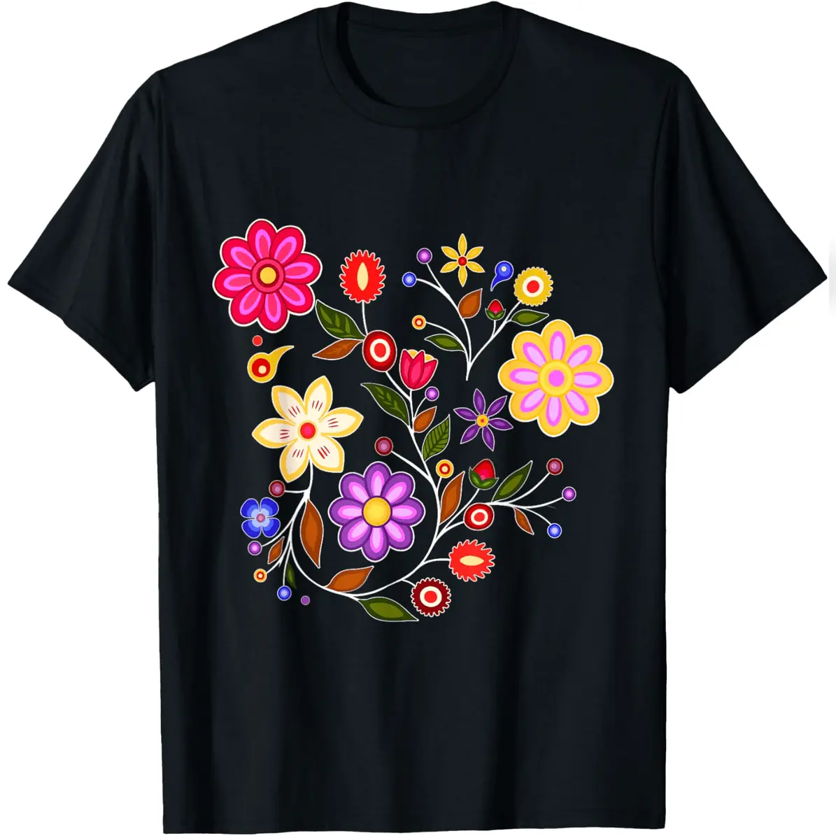Unisex Ojibwe Floral Graphic T-Shirt - Loose-Fitting 100% Cotton Streetwear Top, OEKO-TEX Certified for All Seasons, Tops, Casual, Relaxed Fit, Tshirt, Shortsleeve, Women