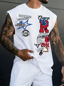 Men's Sleeveless Vest with Star Print and Letter Pattern, Classic Casual Daily Wear, Essential Wardrobe Item