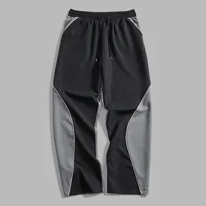 Men's color blocked striped drawstring jogging pants, fashionable casual loose straight leg casual pants, breathable sports pants, streetwear