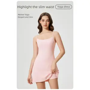 Women's sexy suspender sports dress with chest cushion and beautiful back, fitness yoga group with lining tennis skirt#SportyChic#BuiltInBra#TikTok Finds#SunProofFashion