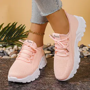 Women's Coral Knit Mesh Sneakers: Breathable Chunky Sole Casual Shoes – Lightweight Lace-Up Sneakers with Stylish Pastel Design for All-Day Comfort & Trendy Outfits