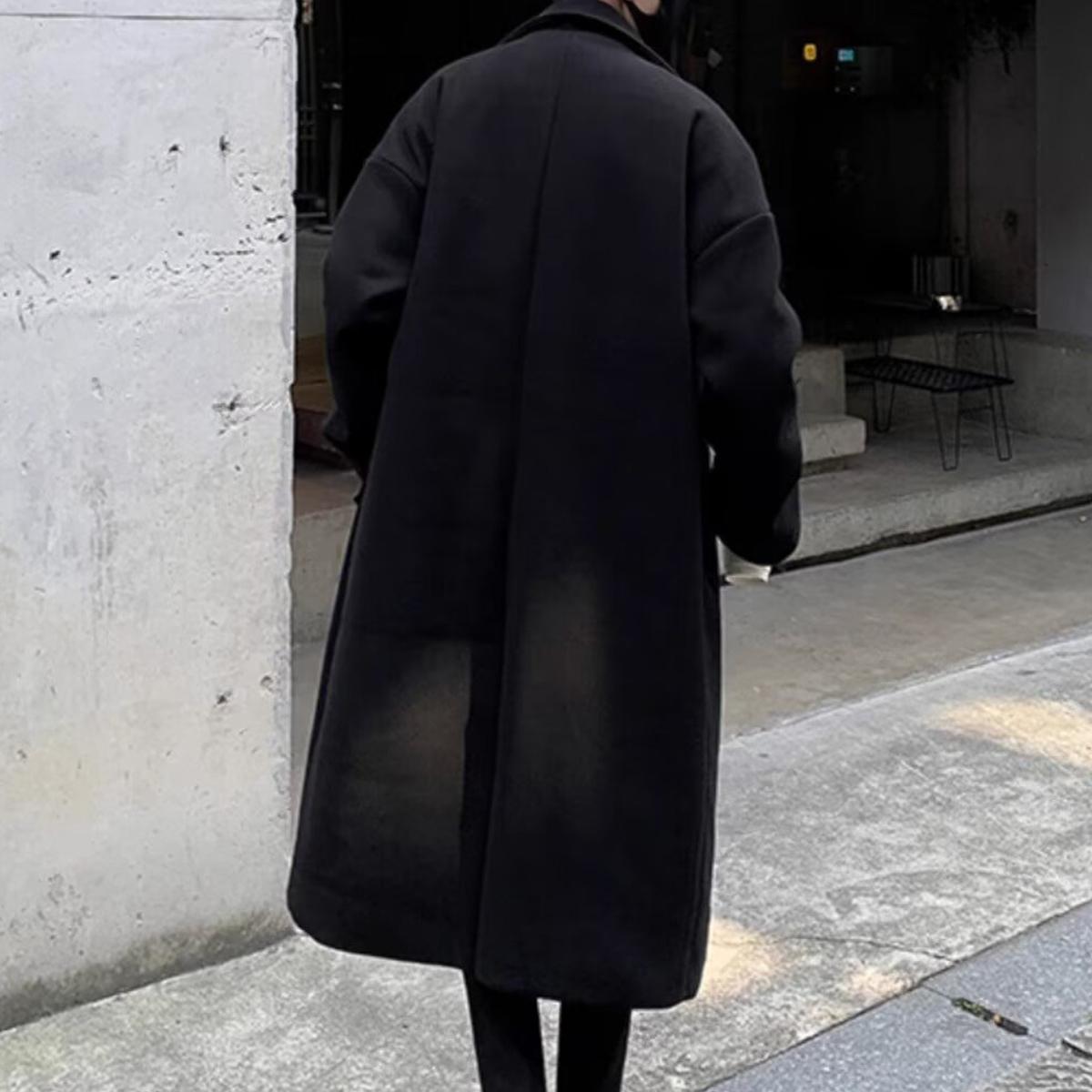 Men's Solid Button Front Lapel Neck Midi Coat, Regular Fit Casual Long Sleeve Outerwear for Fall & Winter, Men's Clothes for Daily Wear, Menswear, Jackets, Tops, Trench, Gamis, Plain