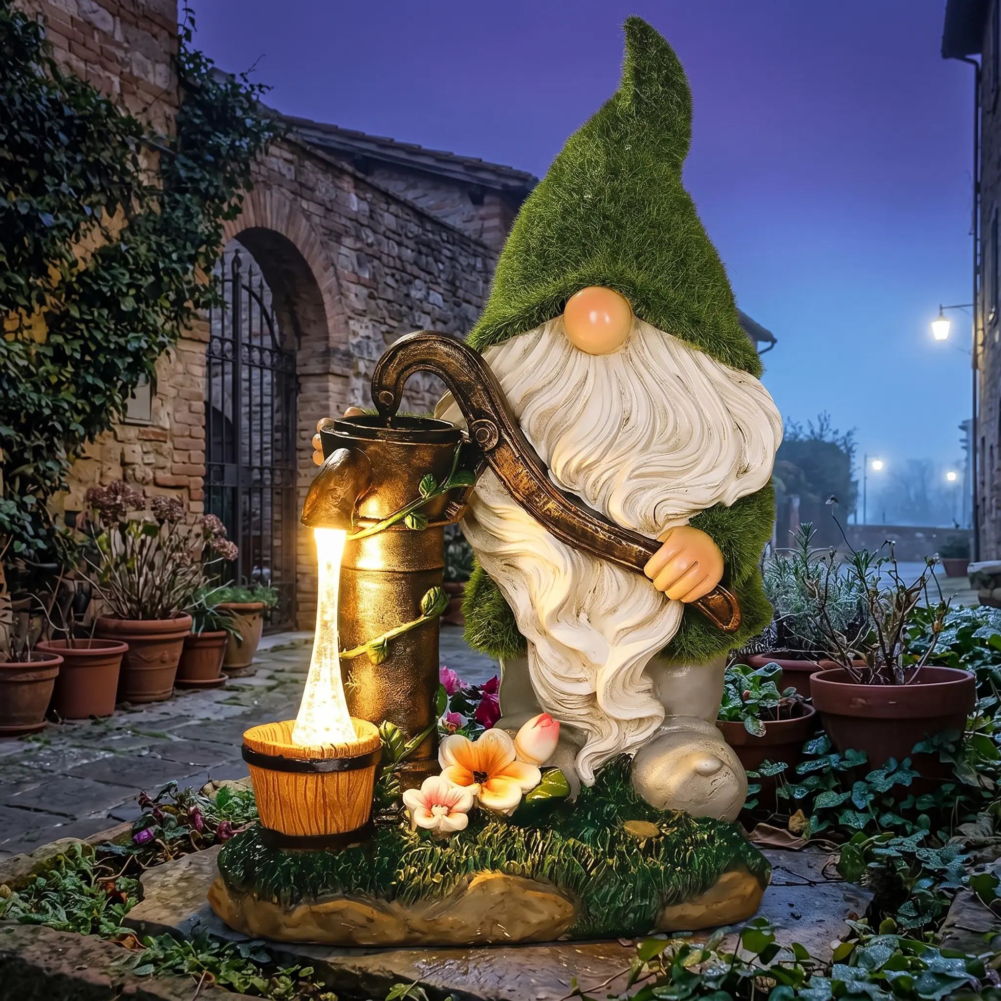 Whimsical LED Lighted Garden Gnome Statue with Water Pump Fountain - Durable Resin Figurine with Warm Glow - Patio Lawn Outdoor Decor - Unique Gift for Garden Lovers