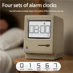Maclock WB-08 Vintage Macintosh Alarm Clock Night Light USB Desktop Clock ABS Material 900mAh Battery 60 Days Backlight 110x103x120mm