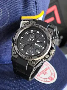 Men's Waterproof Digital Multifunctional Watch, Dual Time Zone & Timer Function, Sporty Band, Zinc Alloy Case, All Season Wear, Fashionable Waterproof Watch, Waterproof Sport Watches