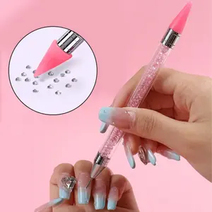Essential Manicure Tool for Gem Pick Up, 2-in-1 Dual-ended Nail Stylus with Sparkly Crystal Handle, Perfect for Nail Gems, Pearls & 3D Nail Art Decoration – Ideal for Salons & Cute DIY Nails