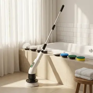 Electric Spin Scrubber,Waterproof,Electric Cleaning Brush,Multi-Surface Use,Long Battery Life,5 Adjustable Speed,3 Extendable Handle,9 Replaceable Brush Heads,Multi-Purpose Cleaning Kit for Bathroom/ Kitchen,Mother’s Day