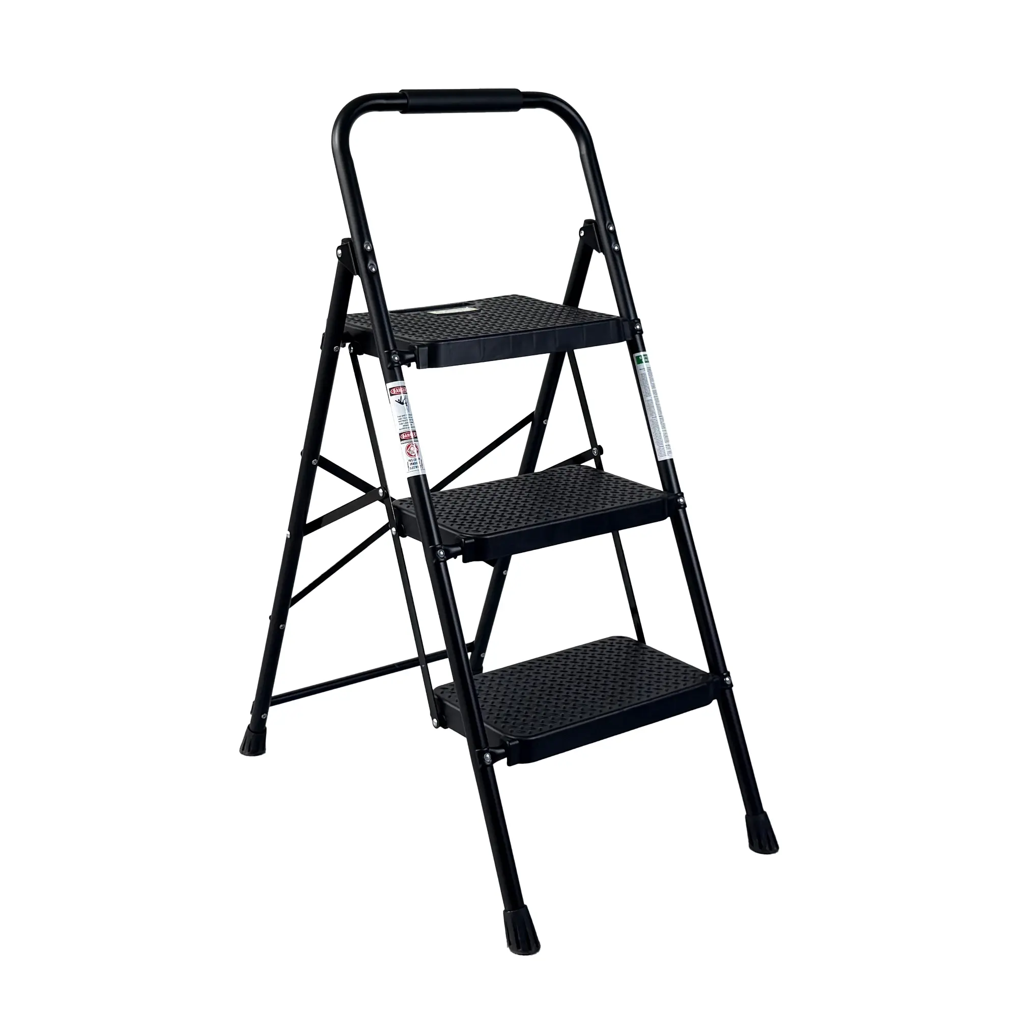 Folding 3-Step Stool with Wide Anti-Slip Pedals, Sturdy Steel Frame, Lightweight and Portable for Home, Kitchen, Office – Black, Steel