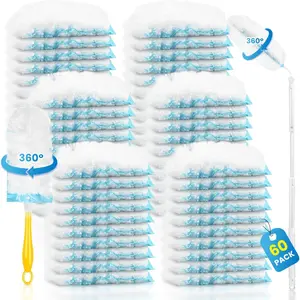 Duster Refills Compatible with (R) Duster, 60 Count Heavy Duty Duster Refills with 1 Short Handle + 1 Extenda Handle, Multisurface 360? Dusters with 4X Microfibers, Unscented Dusters for Cleaning