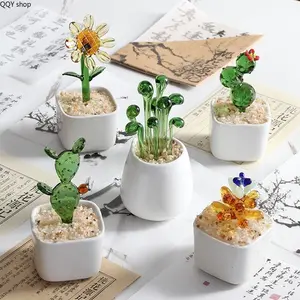 【Summervibes】Handmade Glass Sprout Ornament, Artistic Glazed Plant Figurine, Realistic Potted Style Desktop Decor, Exquisite Craft Art Statue Cute Home Room Accent Ideal For Festival Gifting & Tabletop Decoration