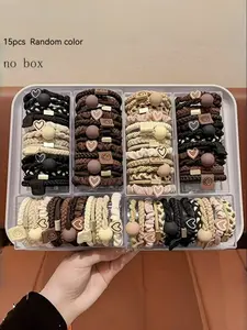 Bohemian Fashion Women Hair Tie Set, Cute Sweet Bracelet Style, Elastic Bands with Heart Charm Beads, Perfect Ponytail Holder Scrunchies