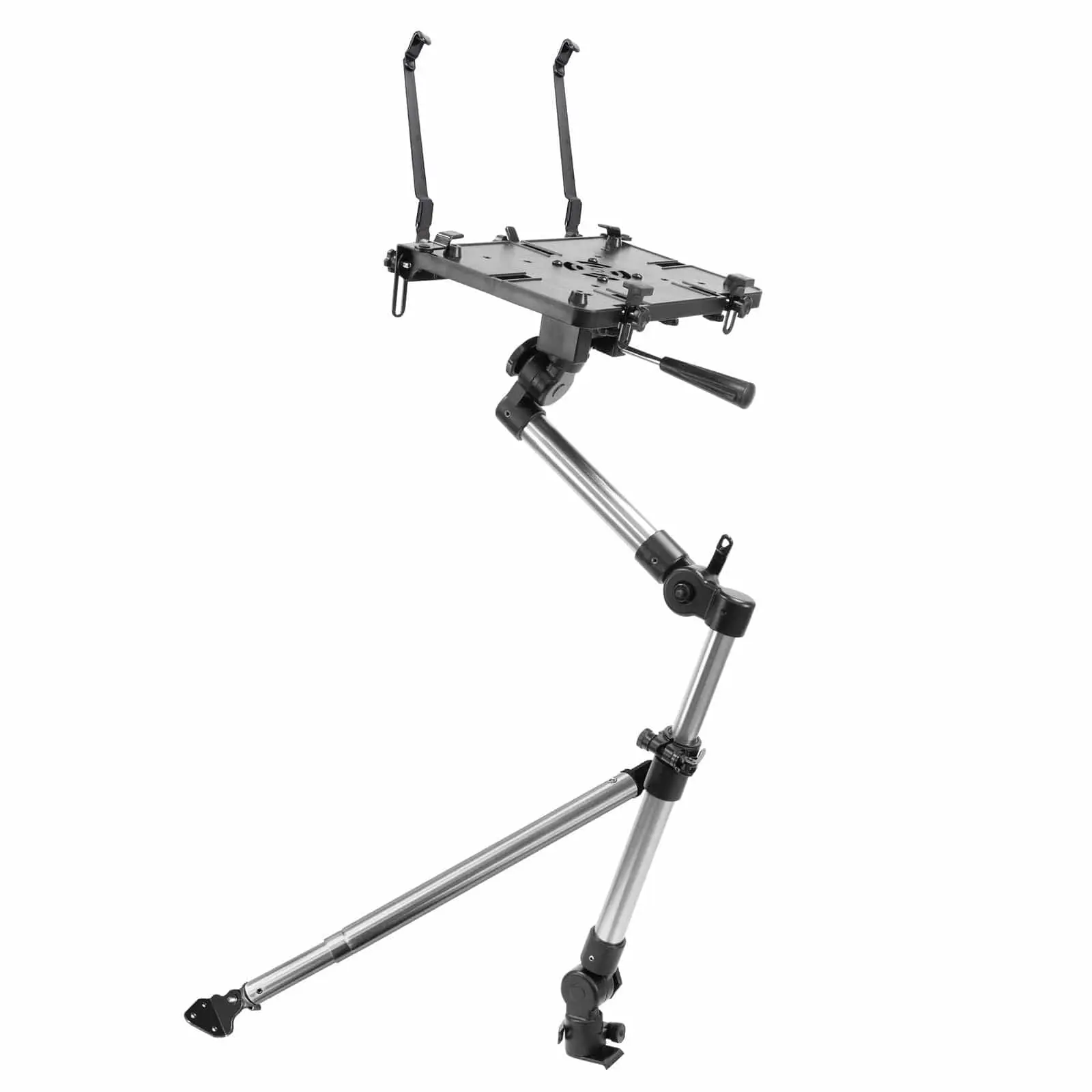 MOUNT-IT! Adjustable Laptop Stand - Aluminum Alloy Mount, Portable Cooling Tray, Full Motion Ergonomic Setup, Controllable Angle, 6.6 lbs Capacity, Extendable Grips, Height Adjustable Extension Pole, No Drilling, On-the-Road Car Use for Most Laptops