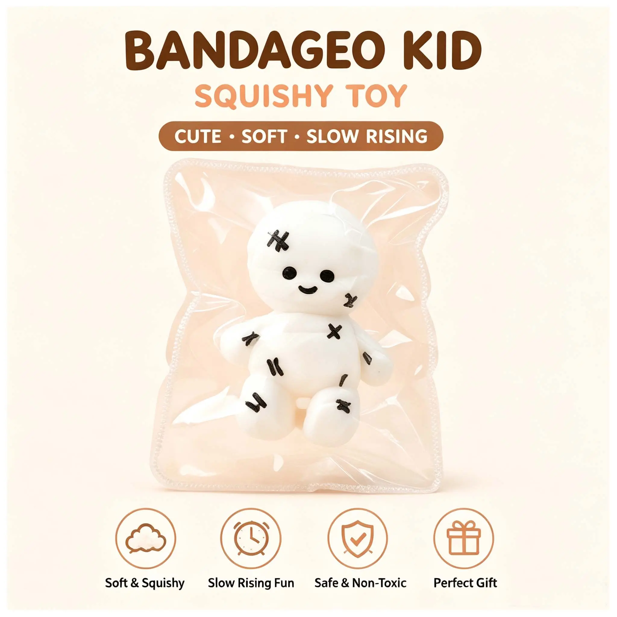 BANDAGEO KID Squishy Toy, Cute Soft Slow Rising Stress Relief Fidget Toy for Kids, Kawaii Sensory Squeeze Toy, Birthday Gift