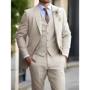 Men's Three Piece Suit, Summer Linen Suit, Wedding Business Meeting Dress Set Long Sleeve Fabric