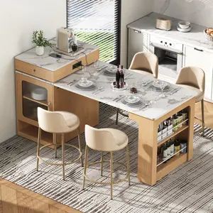 59.5"Kitchen Island with Extendable Dining Table, Kitchen Storage Table with Double-sided Storage, Kitchen Island with 2 Drawers, Power Outlet, Side Open Shelves, for Kitchen, Dining Room, Natural