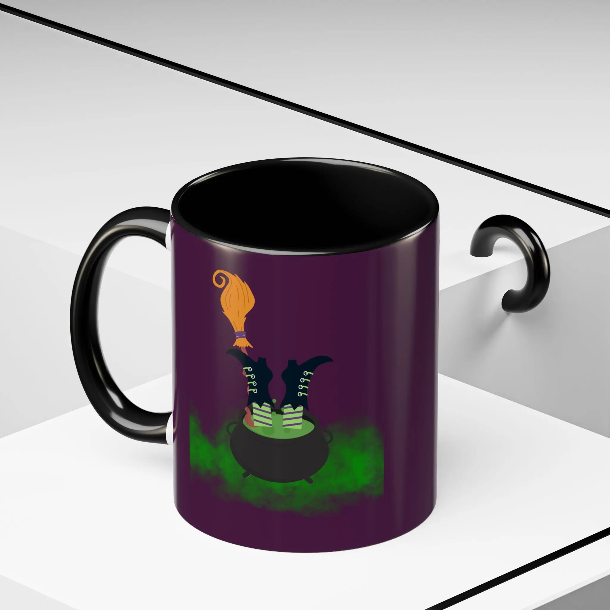Witch Boots Cauldron Accent Coffee Mug — Halloween Witchy Coffee Cup (11/15oz)