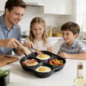 Four-hole non-stick omelette pan, breakfast essential, mini frying pan, pancake and burger pan, easy-to-clean pan, gas stove compatible pan, popular kitchen cookware