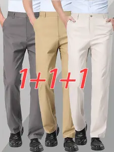 3-pack men’s dress pants, 100% cotton fabric, elegant and sophisticated business golf athletic long pants, fashionable slim-fit business trousers, formal dress pants, Valentine’s Day gift, romantic date gift