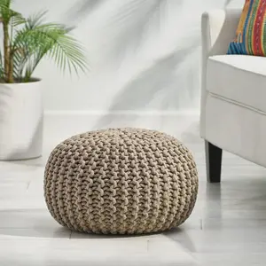 Knitted Cotton Pouf – Live Boldly with This Statement Piece. Offers Comfort & Style to Any Room. Classic Cable Knit, Pumpkin Shape. No Assembly Needed