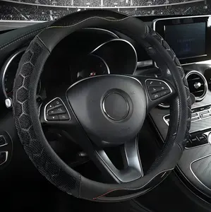 15inch PU Leather Car Steering Wheel Cover with Inner Ring, Non-Slip Car Wheel Cover Protector Breathable Universal Fit For Most Cars, Stylish Car Accessory