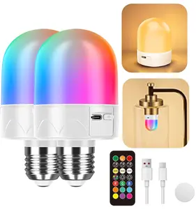 2/4 Pack USB Rechargeable LED Bulbs | RGB Dimmable & Magnetic Base | Timing & Remote Control | Camping Bedroom Christmas Gift
