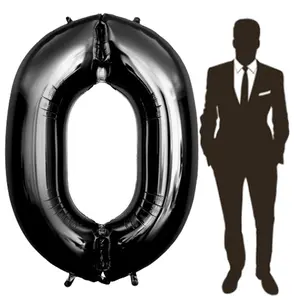 60 Inch Black Number Balloon Large Foil Number Balloons With Base, 0-9 Big Number Balloons for Birthday Party Supplies Decorations