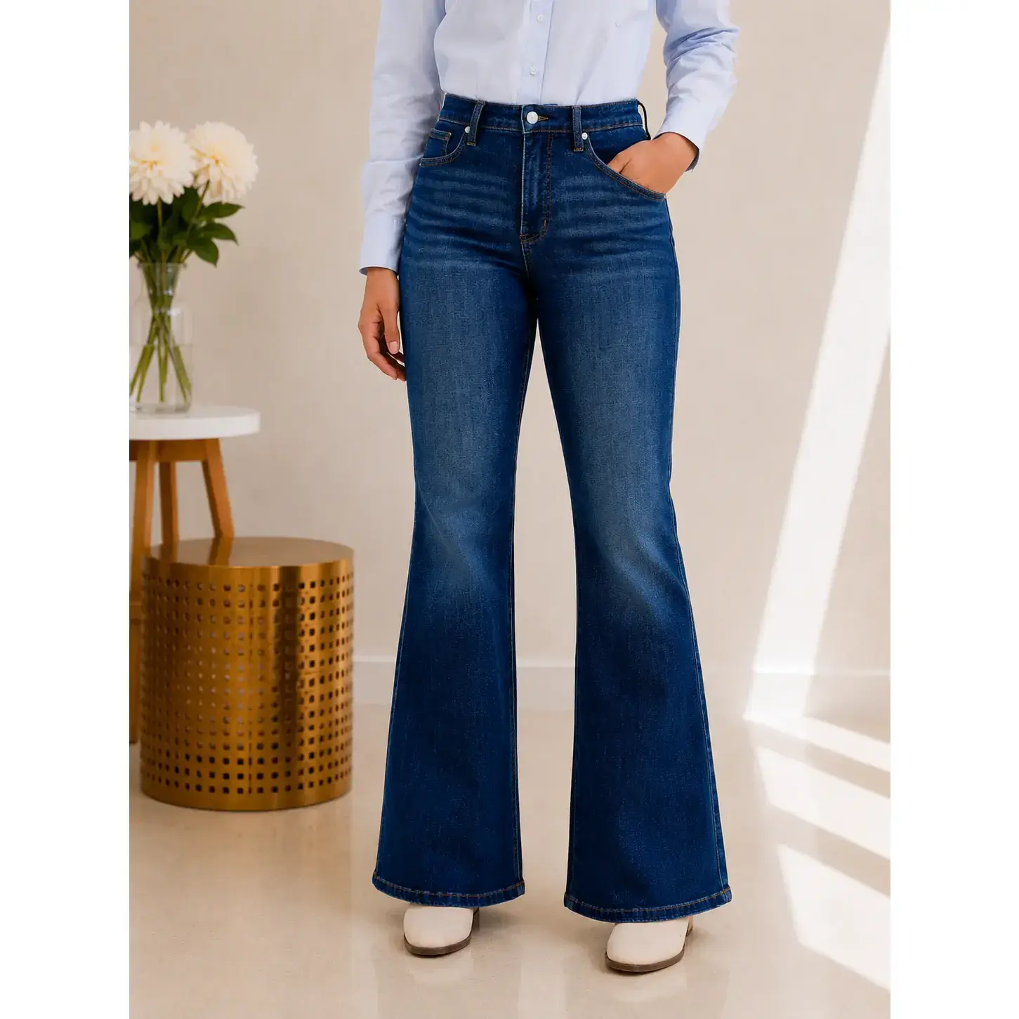 Judy Blue High Waist Tummy Control Charlotte Flare Jeans 881188, Stretchy Cotton Comfort Denim Womenswear Bottoms, Chic Trendy Style