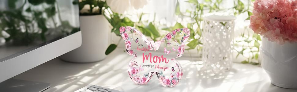 Mothers Day Gifts for Mom from Daughter Son Unique Birthday Gifts, Butterfly-Shaped Acrylic Keepsake Decorations, 5x3.8 inch Valentines Day Presents Ideas for Love Mom Grandma Wife