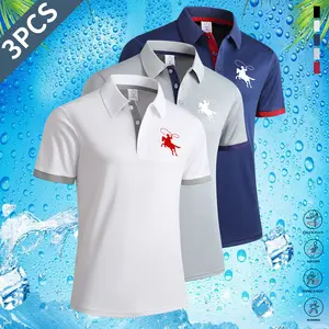 3-Pack Color Matching Men's Casual Short Sleeve Contrasting Color Polo Shirt Printed Pattern Printed Men's Fashion Casual Sports Polo Shirt Golf T-Shirt